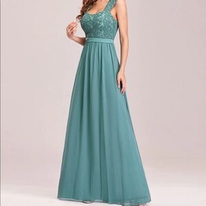 A Line Long Chiffon Bridesmaid Dress With Lace Bodice